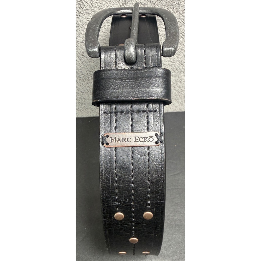 Marc Ecko Belt Mens Size M 34-36 Black Leather Cut & Sew Studded Rivet 11ME1206